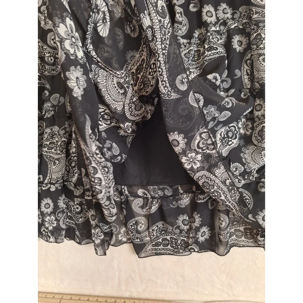 Anthony Originals 1X Tiered Paisley Skirt Black White Boho Lined Elastic Waist